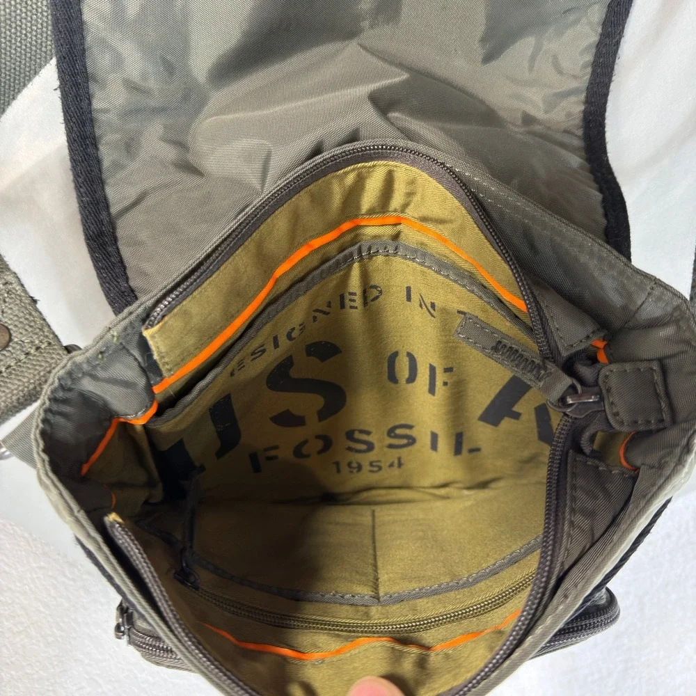 Vintage Fossil Messenger Bag Green Canvas Techwear Utility Crossbody